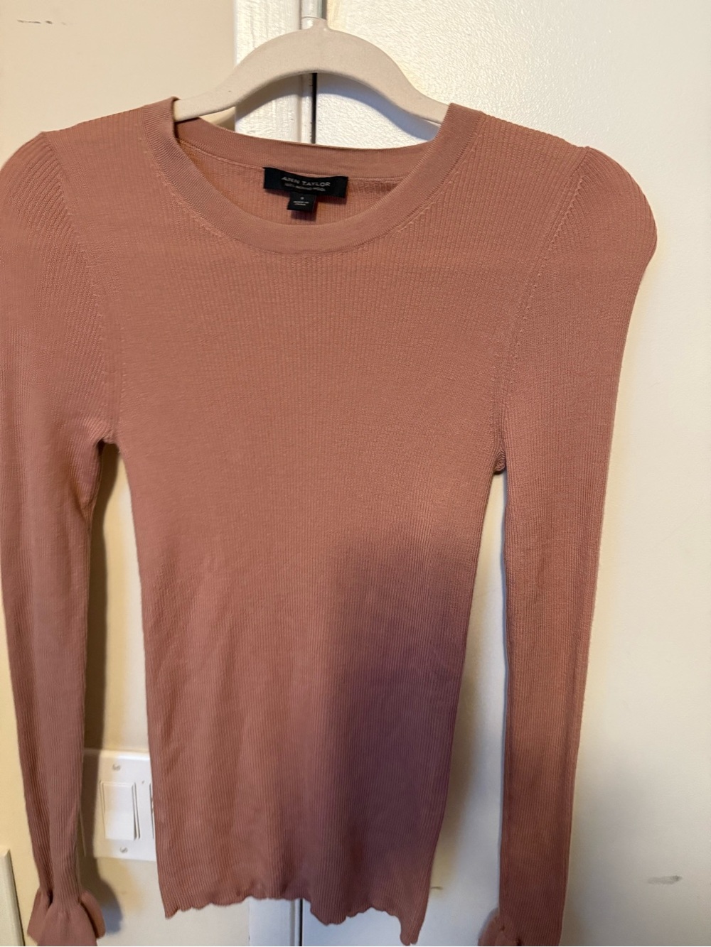 Ann Taylor  Ribbed Long-Sleeve Top in Dusty Rose
